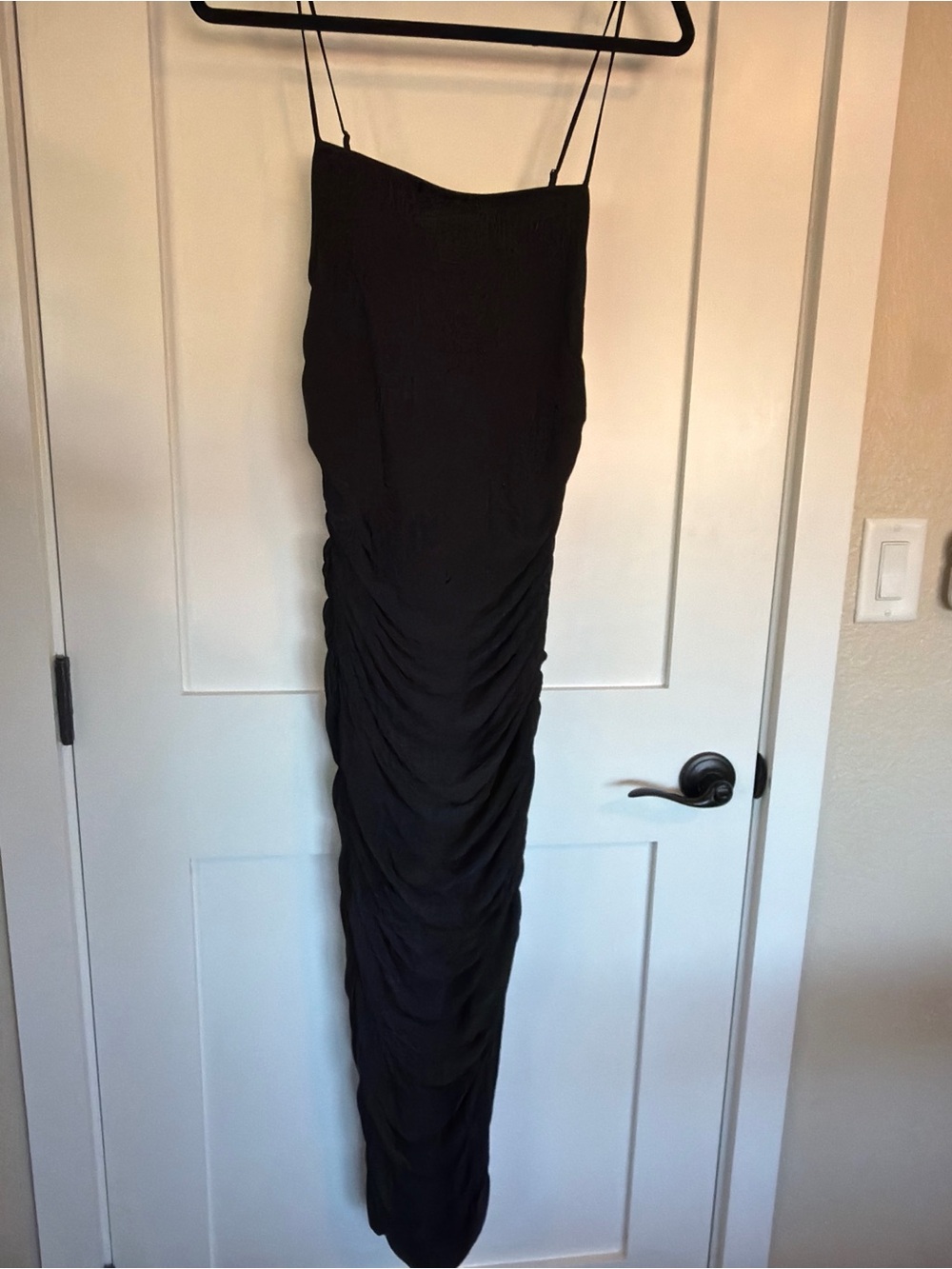 Express Black Ruched Strapless Maxi Dress